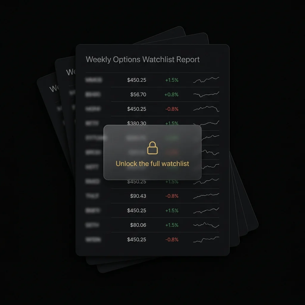 Preview of the weekly stock options watchlist, with the full list locked
