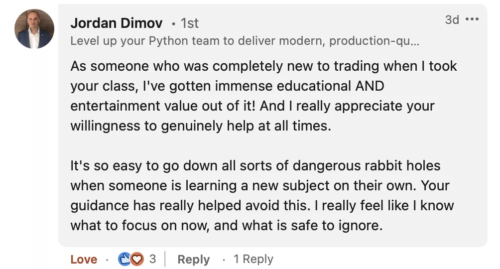 Student testimonial screenshot 80